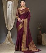 burgundy woven design zari poly georgette kanjeevaram saree