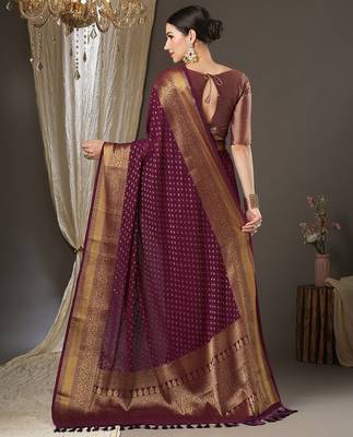 burgundy woven design zari poly georgette kanjeevaram saree 2