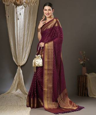burgundy woven design zari poly georgette kanjeevaram saree 3