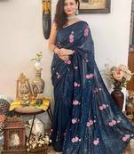teal teal blue & pink embellished sequinned saree