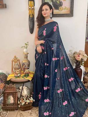 teal teal blue & pink embellished sequinned saree 2