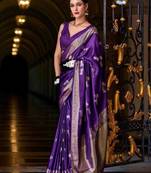 violet woven design zari banarasi saree with unstitched blouse piece