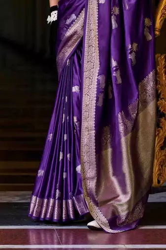violet woven design zari banarasi saree with unstitched blouse piece