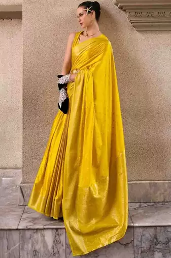 yellow woven design zari banarasi saree with unstitched blouse piece