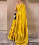 yellow woven design zari banarasi saree with unstitched blouse piece