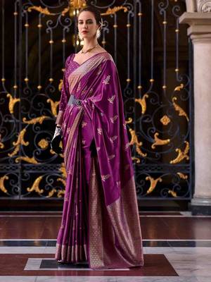 purple ethnic motifs woven design zari banarasi saree 1