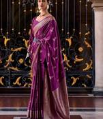 purple ethnic motifs woven design zari banarasi saree