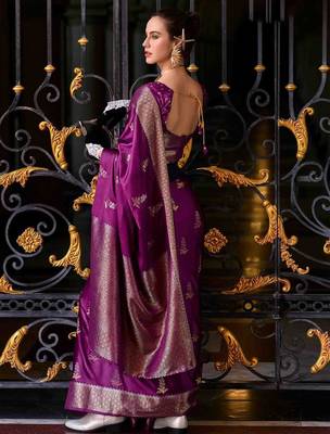 purple ethnic motifs woven design zari banarasi saree 2