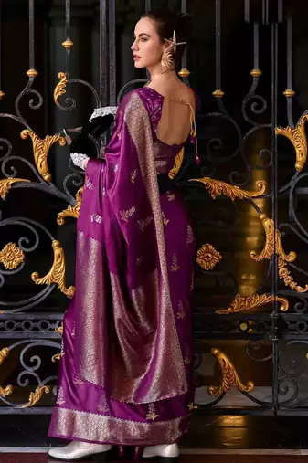 purple ethnic motifs woven design zari banarasi saree