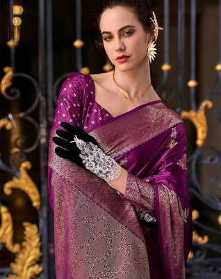 purple ethnic motifs woven design zari banarasi saree 3
