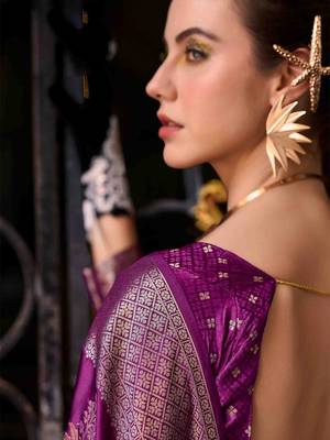 purple ethnic motifs woven design zari banarasi saree 4