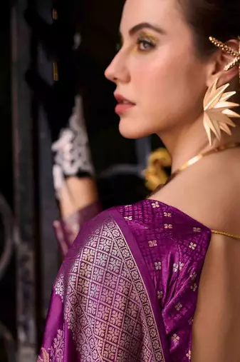 purple ethnic motifs woven design zari banarasi saree