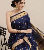 navy_blue navy blue woven design zari silk blend paithani saree