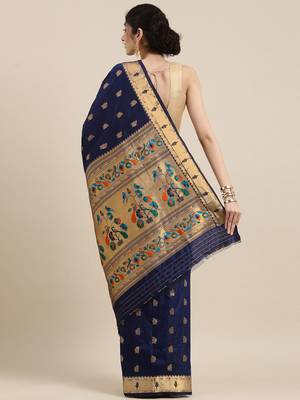 navy_blue navy blue woven design zari silk blend paithani saree 3