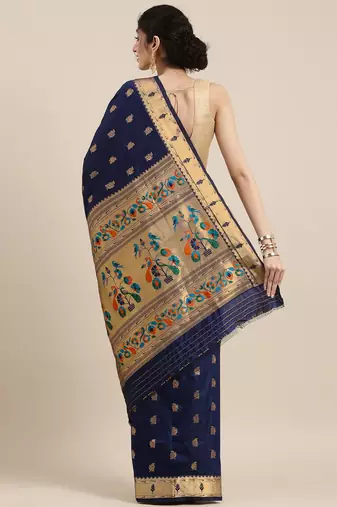 navy_blue navy blue woven design zari silk blend paithani saree
