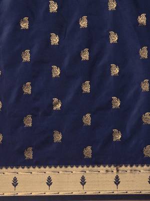 navy_blue navy blue woven design zari silk blend paithani saree 4