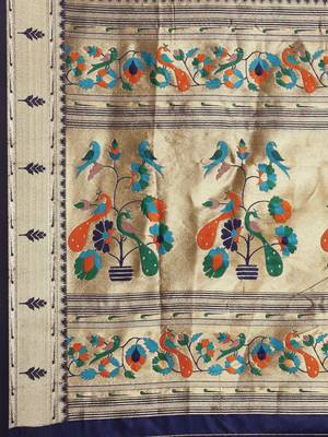 navy_blue navy blue woven design zari silk blend paithani saree 5