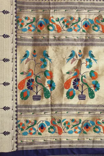 navy_blue navy blue woven design zari silk blend paithani saree