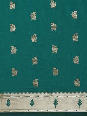 teal teal woven design zari silk blend paithani saree 4