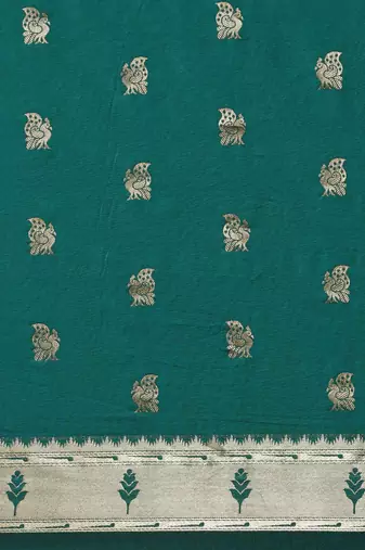 teal teal woven design zari silk blend paithani saree