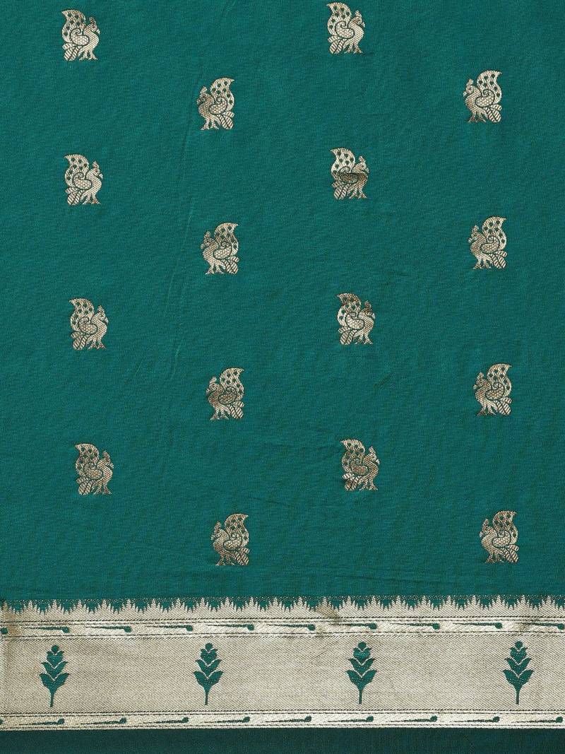 teal teal woven design zari silk blend paithani saree