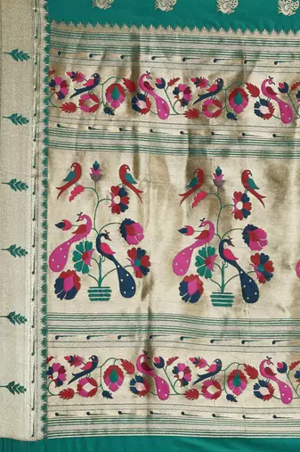 teal teal woven design zari silk blend paithani saree