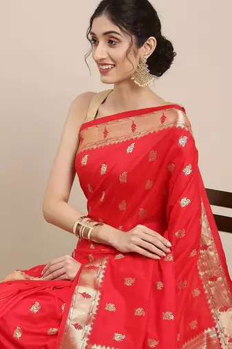red red woven design zari silk blend paithani saree