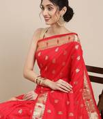 red red woven design zari silk blend paithani saree
