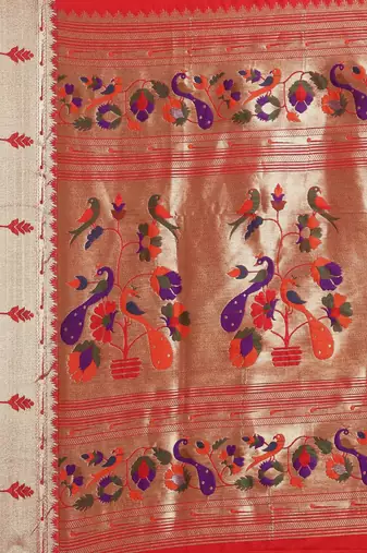 red red woven design zari silk blend paithani saree