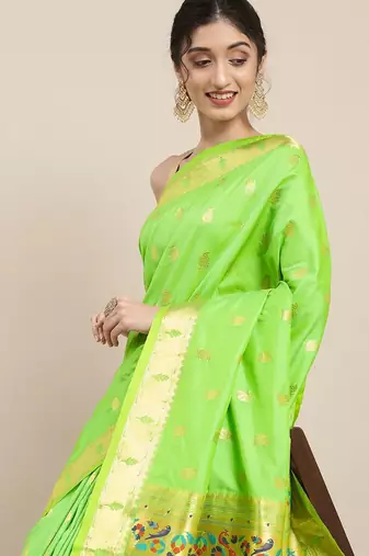 light_lime lime green woven design zari silk blend paithani saree