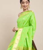 light_lime lime green woven design zari silk blend paithani saree