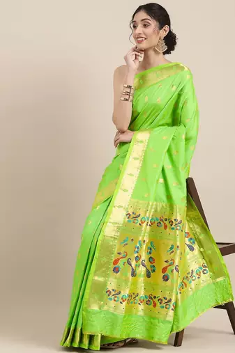 light_lime lime green woven design zari silk blend paithani saree