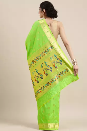light_lime lime green woven design zari silk blend paithani saree