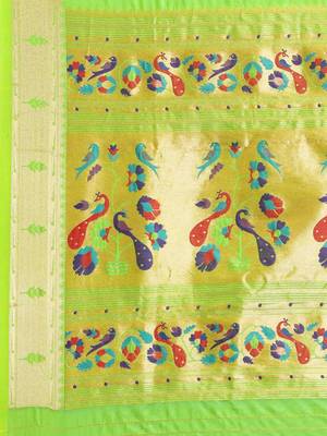 light_lime lime green woven design zari silk blend paithani saree 5