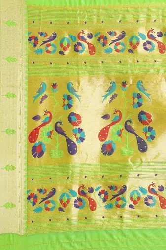 light_lime lime green woven design zari silk blend paithani saree