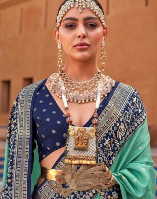 sea_green sea green & blue ethnic motifs woven design silk blend patola saree 2