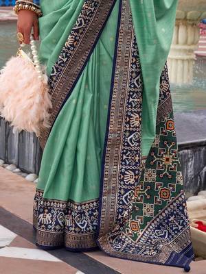 sea_green sea green & blue ethnic motifs woven design silk blend patola saree 3