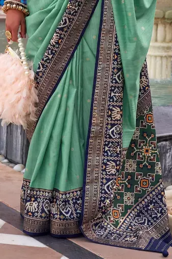 sea_green sea green & blue ethnic motifs woven design silk blend patola saree