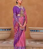 pink pink & purple ethnic motifs woven design silk blend patola saree