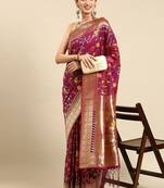 pink ethnic motifs zari silk blend paithani saree
