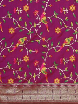 pink ethnic motifs zari silk blend paithani saree 4