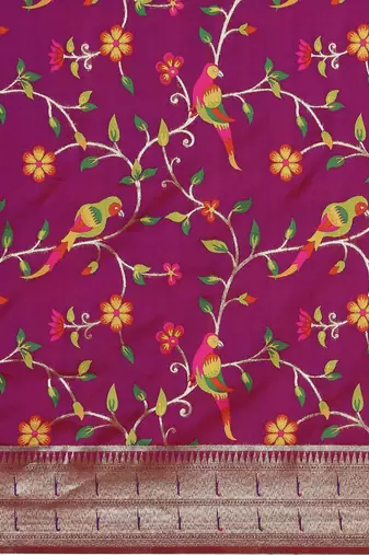 pink ethnic motifs zari silk blend paithani saree