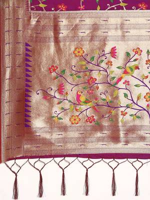 pink ethnic motifs zari silk blend paithani saree 5