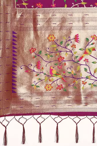 pink ethnic motifs zari silk blend paithani saree