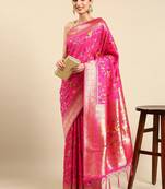 pink ethnic motifs zari silk blend paithani saree
