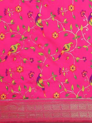 pink ethnic motifs zari silk blend paithani saree 4