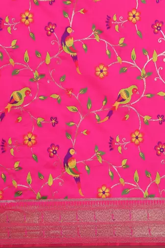 pink ethnic motifs zari silk blend paithani saree