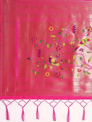 pink ethnic motifs zari silk blend paithani saree 5