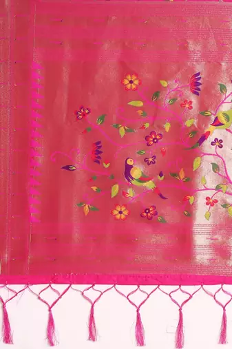 pink ethnic motifs zari silk blend paithani saree