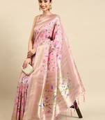 pink woven design zari silk blend paithani saree